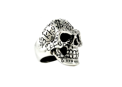 Rhodium Plated Skull Mens Ring